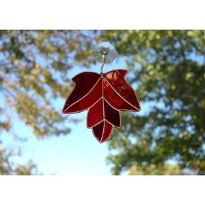 Vintage 1990s Tiffany Stained Glass Collectors‎ Society Suncatcher Maple Leaf